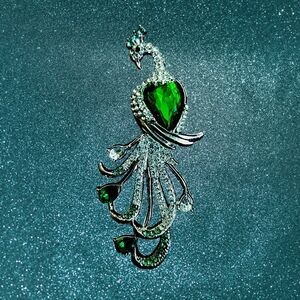 Elegant Green Rhinestone Peacock Brooch